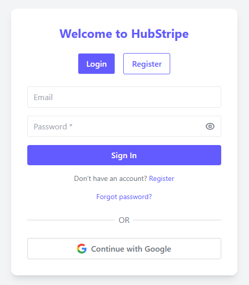 Register / Login form