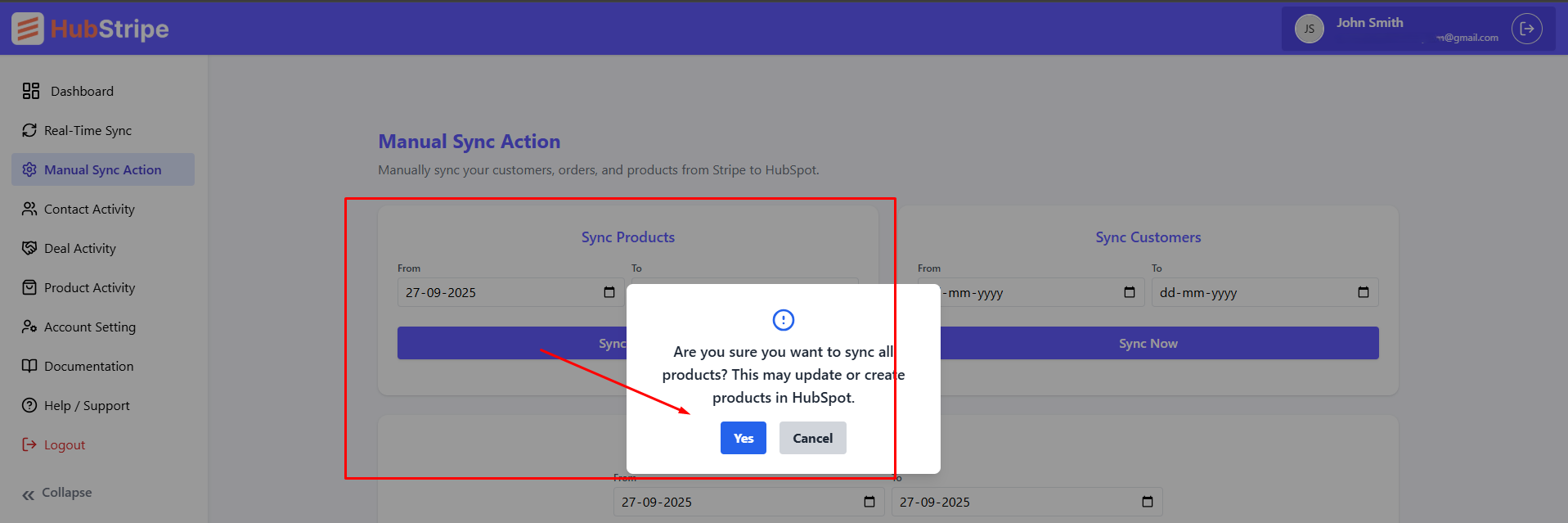 Manual sync products
