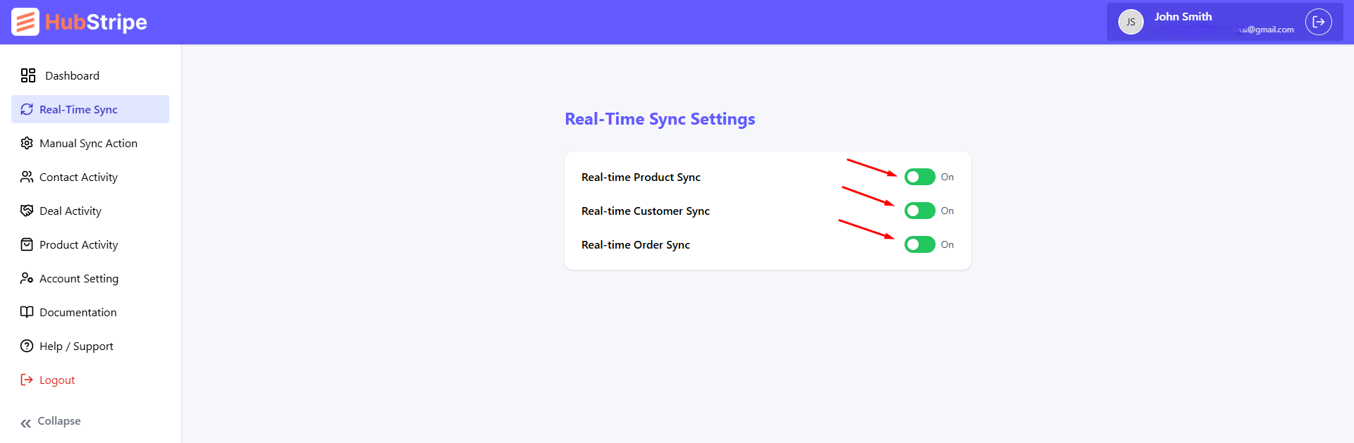 Real-time sync settings